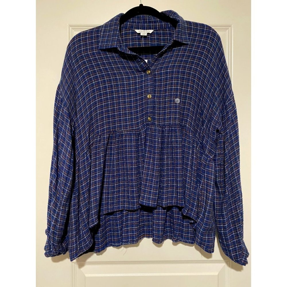 American Eagle Babydoll Blue Long-Sleeve Top